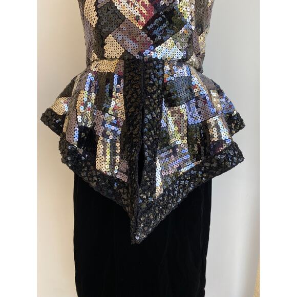 VTG Victor Costa Strapless Black Silver White Sequin & Velvet Formal Dress 6/8 - Picture 8 of 13